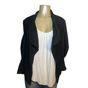 BB Dakota Jacket Womens Medium Black Draped Open Front Waterfall Faux Suede Soft